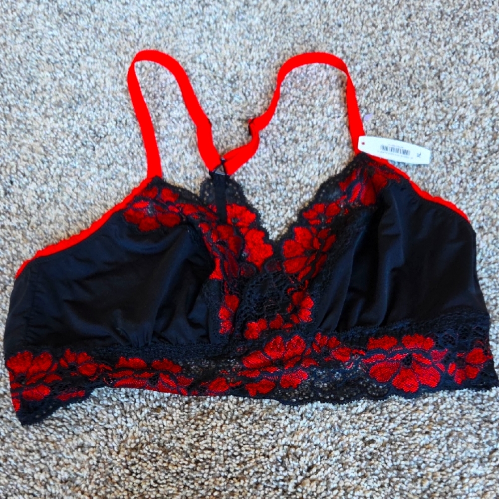 Adore Me Black and Red Lace Bralette